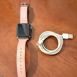 Apple Watch with Pink Leather Band and Charger